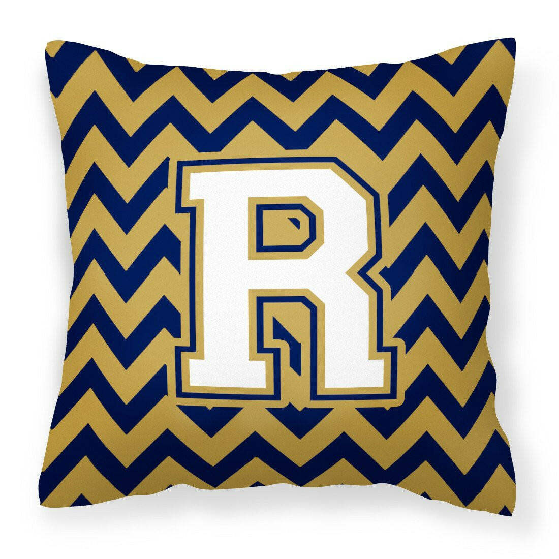 Letter R Chevron Navy Blue and Gold Fabric Decorative Pillow CJ1057-RPW1414 by Caroline's Treasures