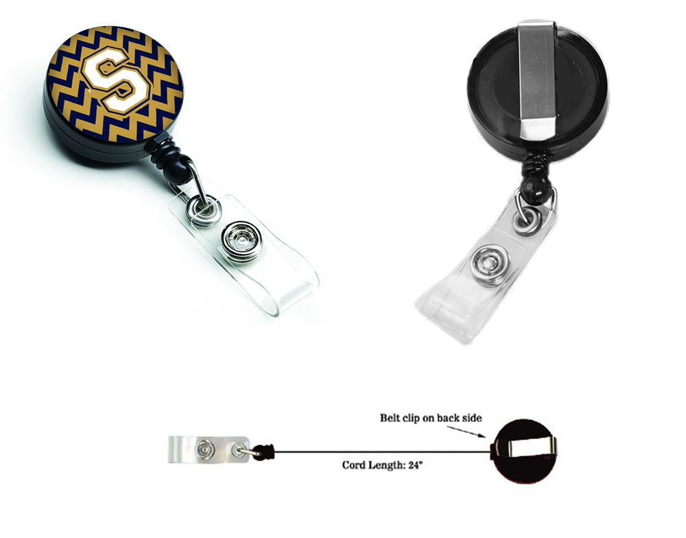 Letter S Chevron Navy Blue and Gold Retractable Badge Reel CJ1057-SBR.