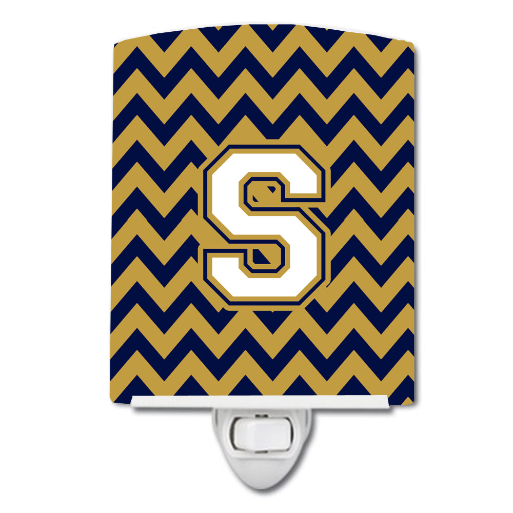 Letter S Chevron Navy Blue and Gold Ceramic Night Light CJ1057-SCNL - the-store.com