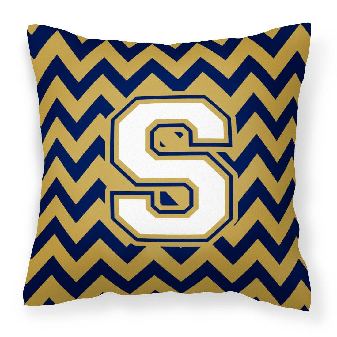 Letter S Chevron Navy Blue and Gold Fabric Decorative Pillow CJ1057-SPW1414 by Caroline's Treasures