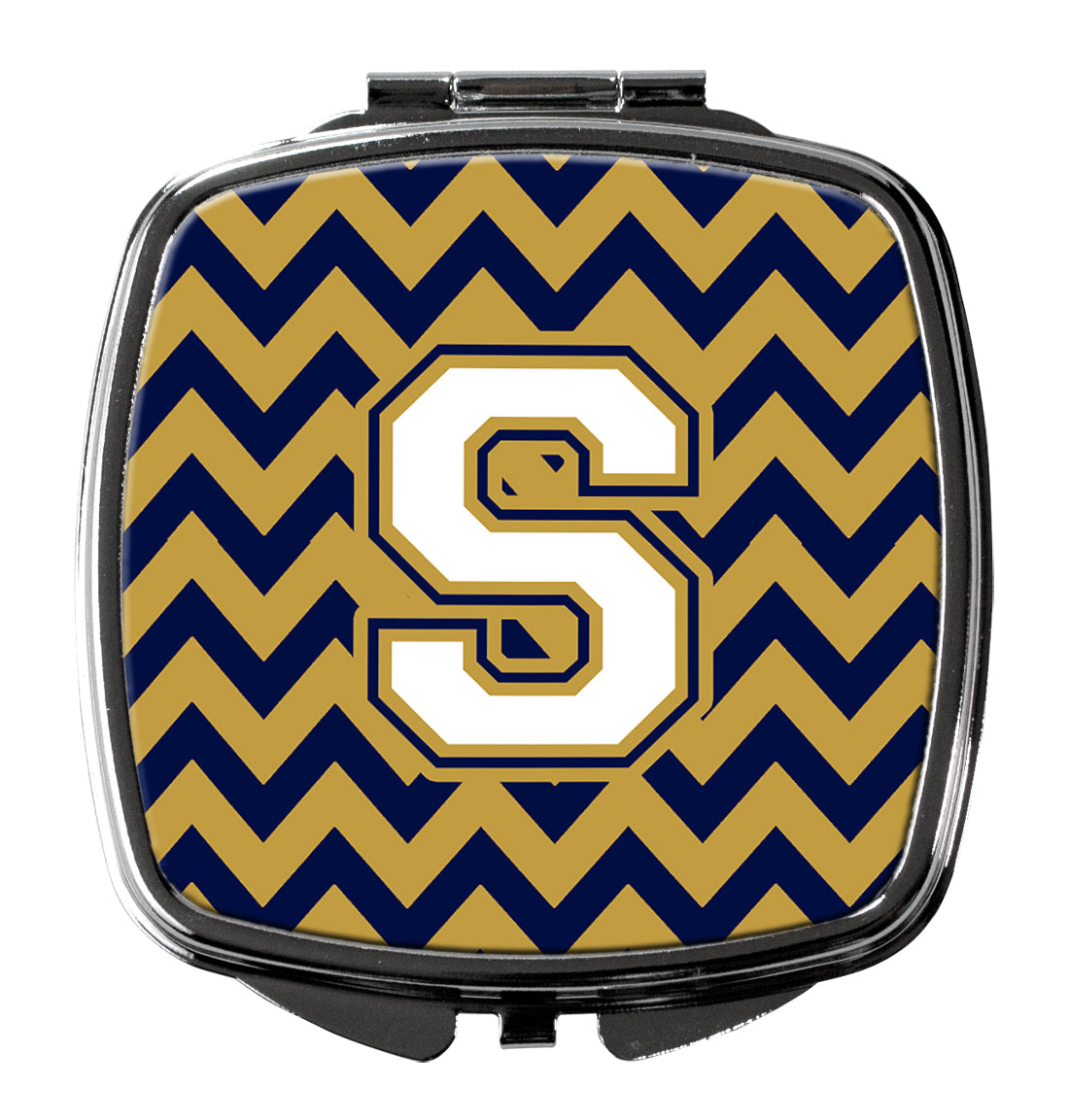 Letter S Chevron Navy Blue and Gold Compact Mirror CJ1057-SSCM  the-store.com.