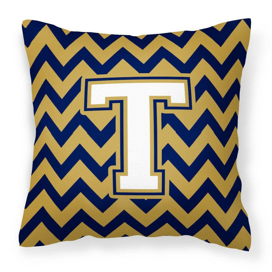 Letter T Chevron Navy Blue and Gold Fabric Decorative Pillow CJ1057-TPW1414 by Caroline's Treasures