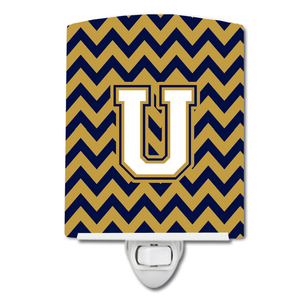 Letter U Chevron Navy Blue and Gold Ceramic Night Light CJ1057-UCNL - the-store.com