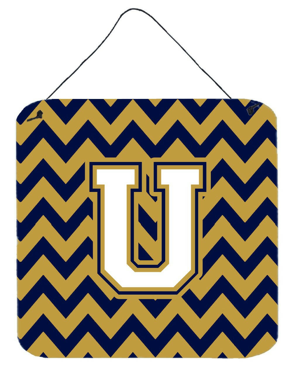 Letter U Chevron Navy Blue and Gold Wall or Door Hanging Prints CJ1057-UDS66 by Caroline's Treasures