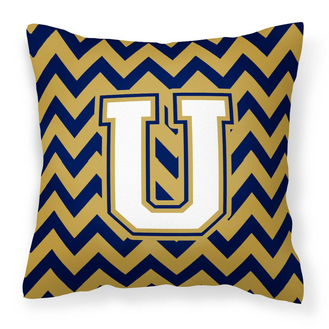 Letter U Chevron Navy Blue and Gold Fabric Decorative Pillow CJ1057-UPW1414 by Caroline&#39;s Treasures