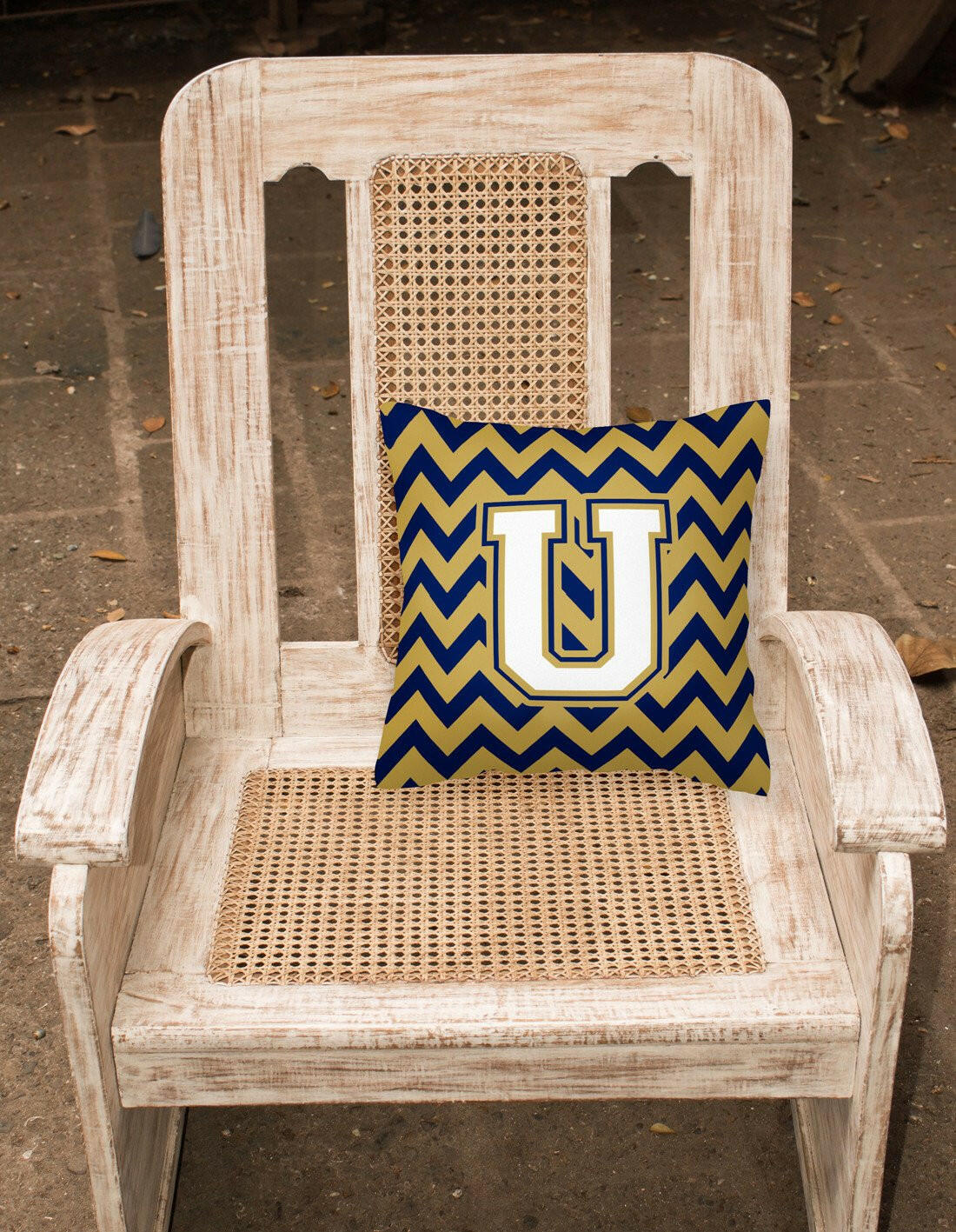 Letter U Chevron Navy Blue and Gold Fabric Decorative Pillow CJ1057-UPW1414 by Caroline's Treasures