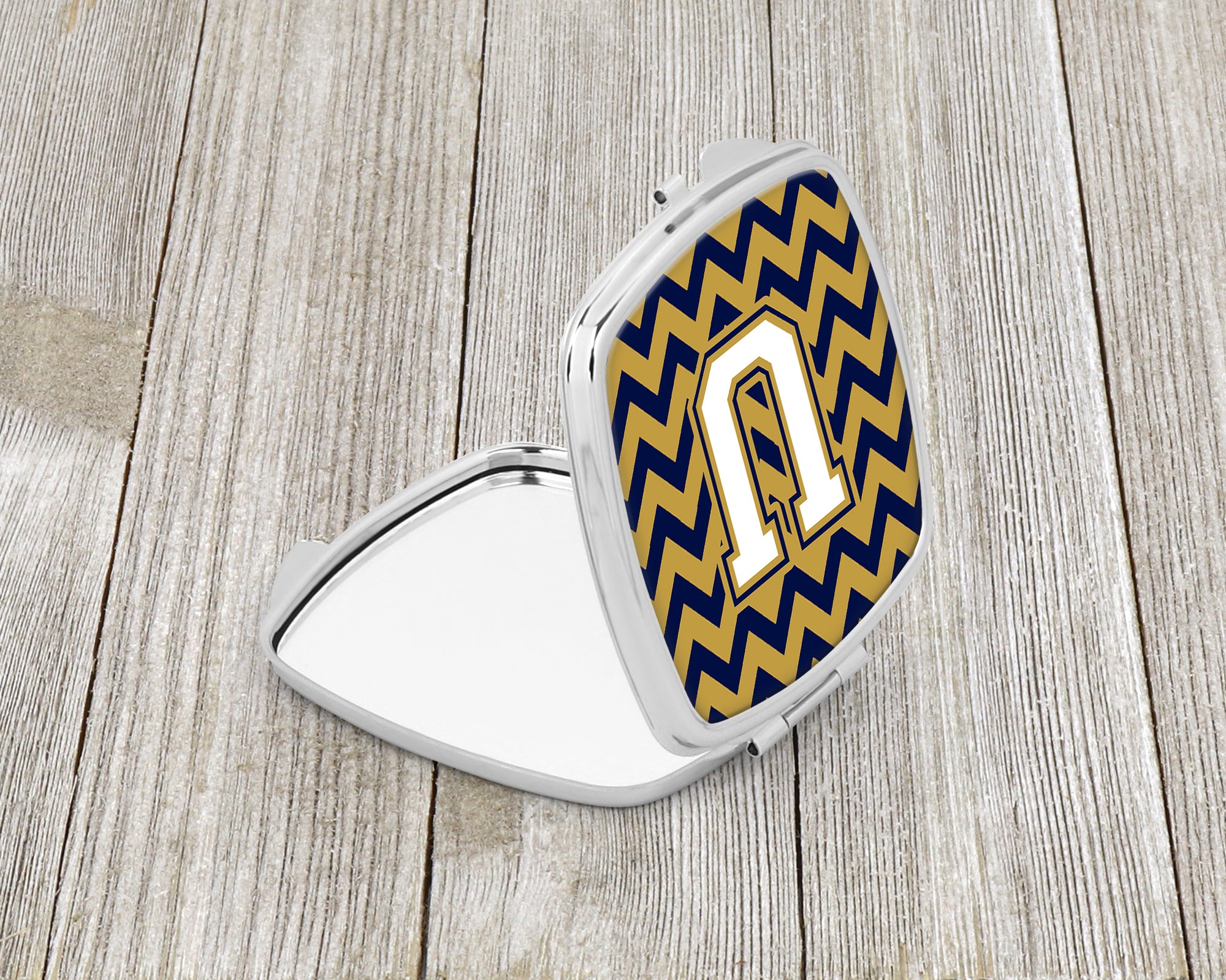 Letter U Chevron Navy Blue and Gold Compact Mirror CJ1057-USCM  the-store.com.