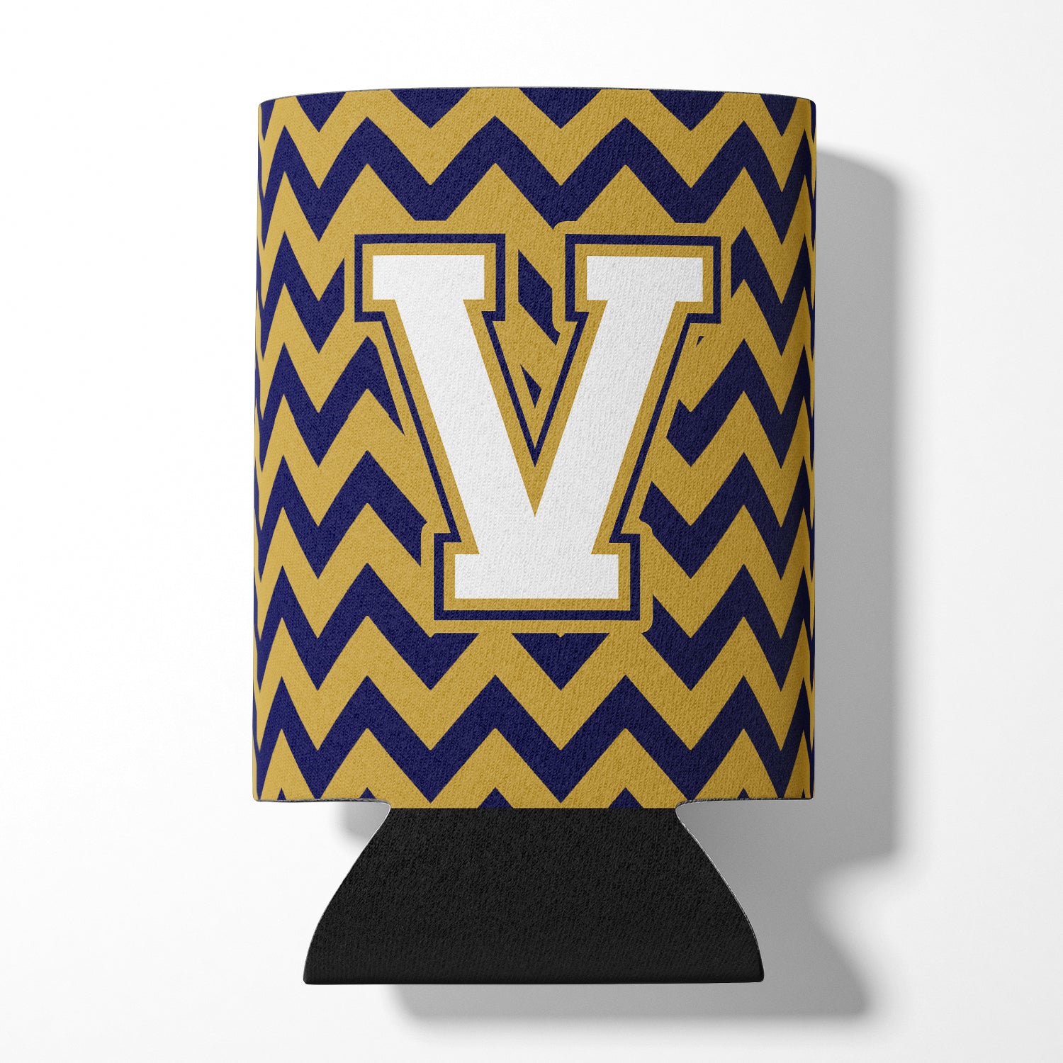 Letter V Chevron Navy Blue and Gold Can or Bottle Hugger CJ1057-VCC.