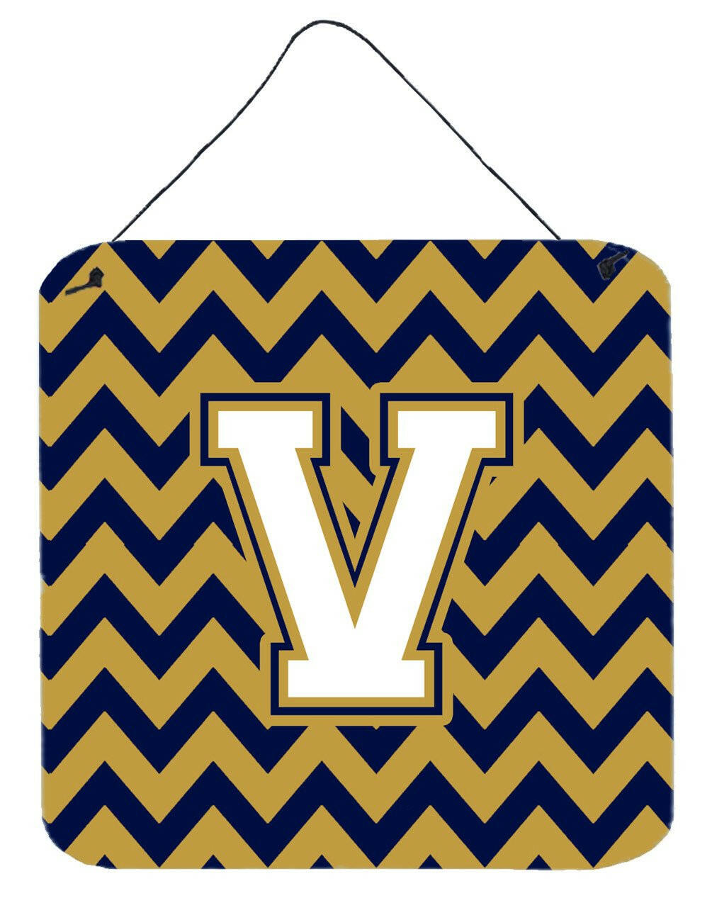 Letter V Chevron Navy Blue and Gold Wall or Door Hanging Prints CJ1057-VDS66 by Caroline's Treasures