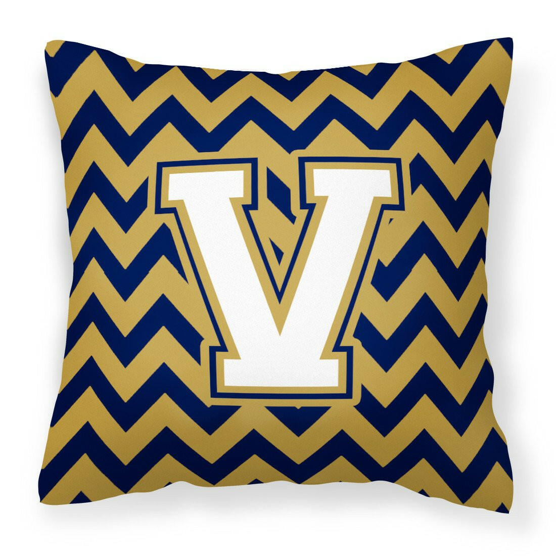 Letter V Chevron Navy Blue and Gold Fabric Decorative Pillow CJ1057-VPW1414 by Caroline's Treasures