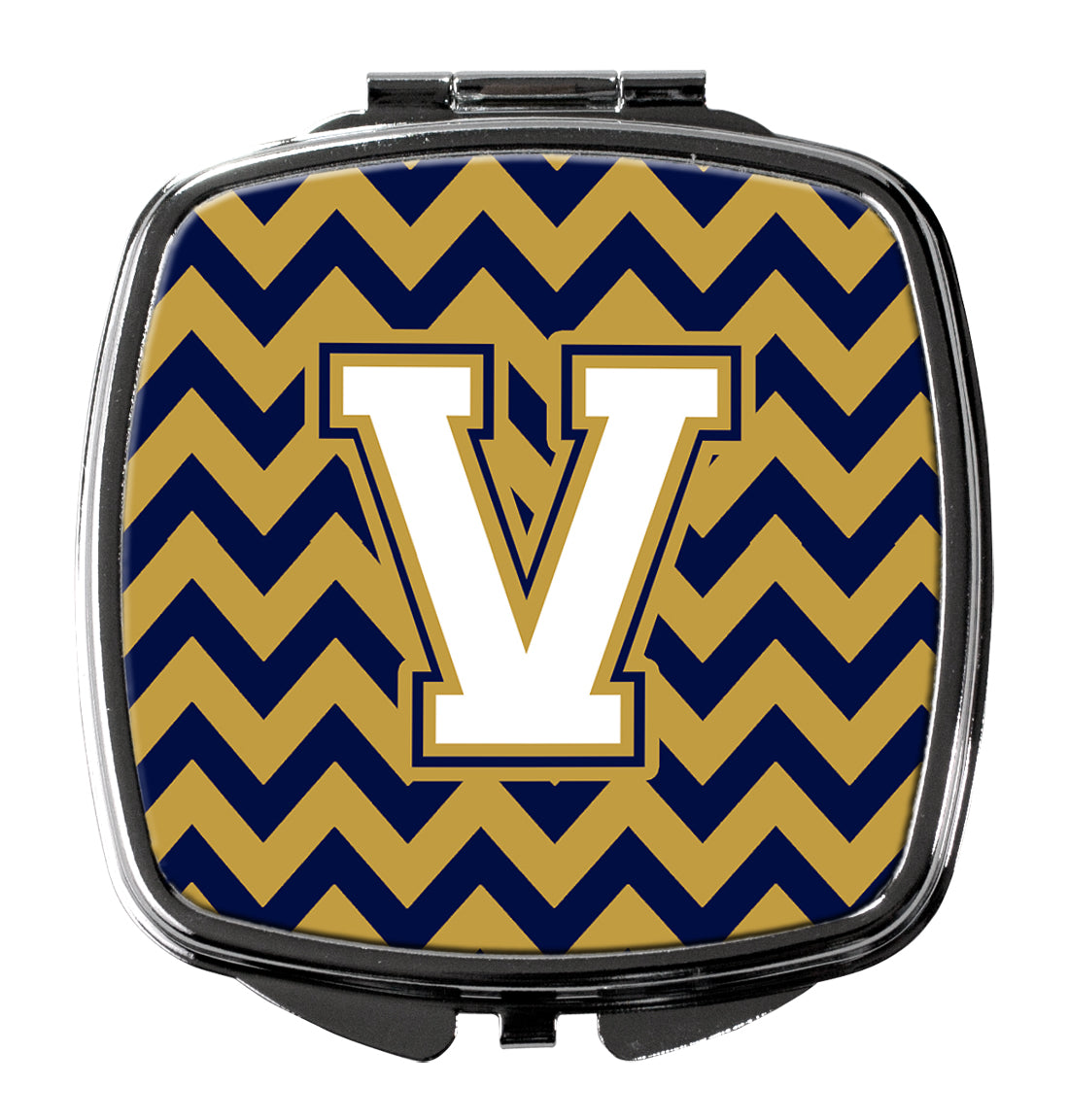 Letter V Chevron Navy Blue and Gold Compact Mirror CJ1057-VSCM  the-store.com.