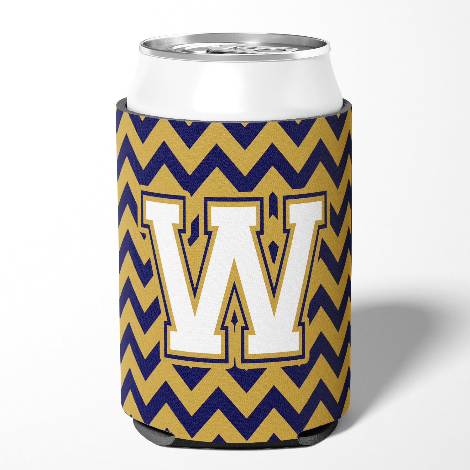 Letter W Chevron Navy Blue and Gold Can or Bottle Hugger CJ1057-WCC.