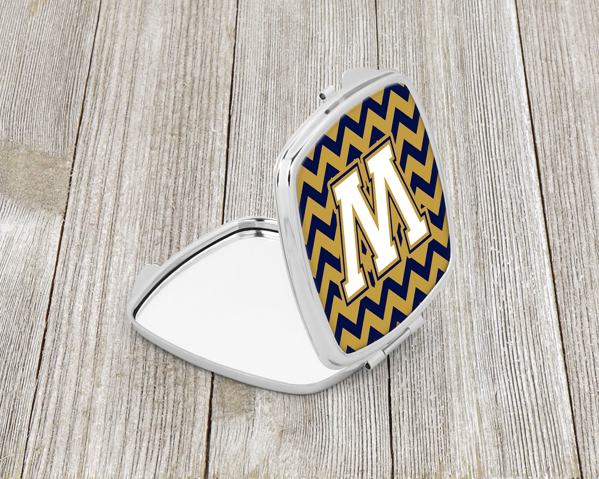 Letter W Chevron Navy Blue and Gold Compact Mirror CJ1057-WSCM  the-store.com.