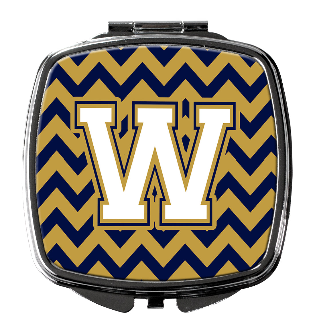 Letter W Chevron Navy Blue and Gold Compact Mirror CJ1057-WSCM  the-store.com.