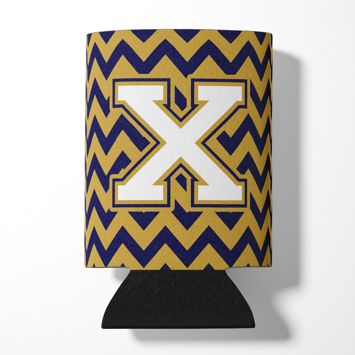 Letter X Chevron Navy Blue and Gold Can or Bottle Hugger CJ1057-XCC.