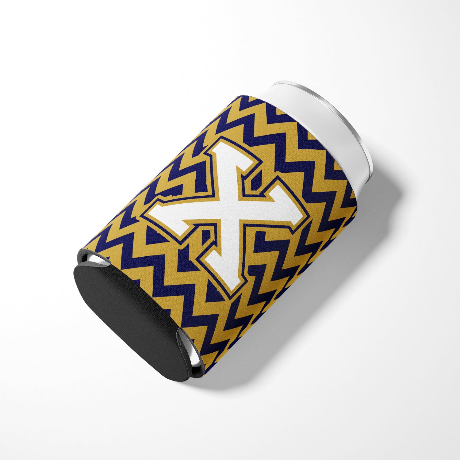 Letter X Chevron Navy Blue and Gold Can or Bottle Hugger CJ1057-XCC.