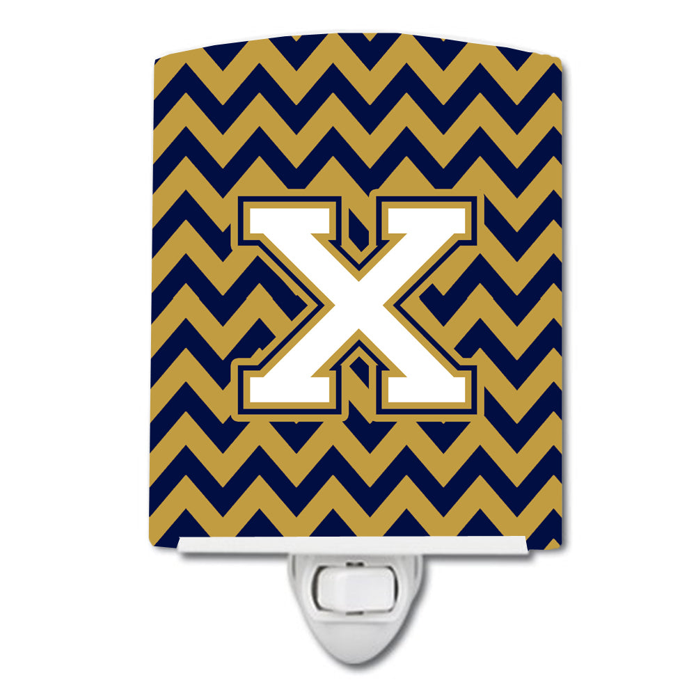 Letter X Chevron Navy Blue and Gold Ceramic Night Light CJ1057-XCNL - the-store.com