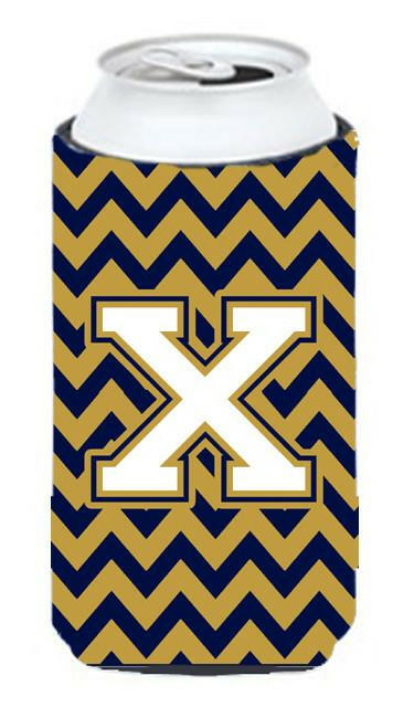 Letter X Chevron  Navy Blue and Gold Tall Boy Beverage Insulator Hugger CJ1057-XTBC by Caroline's Treasures