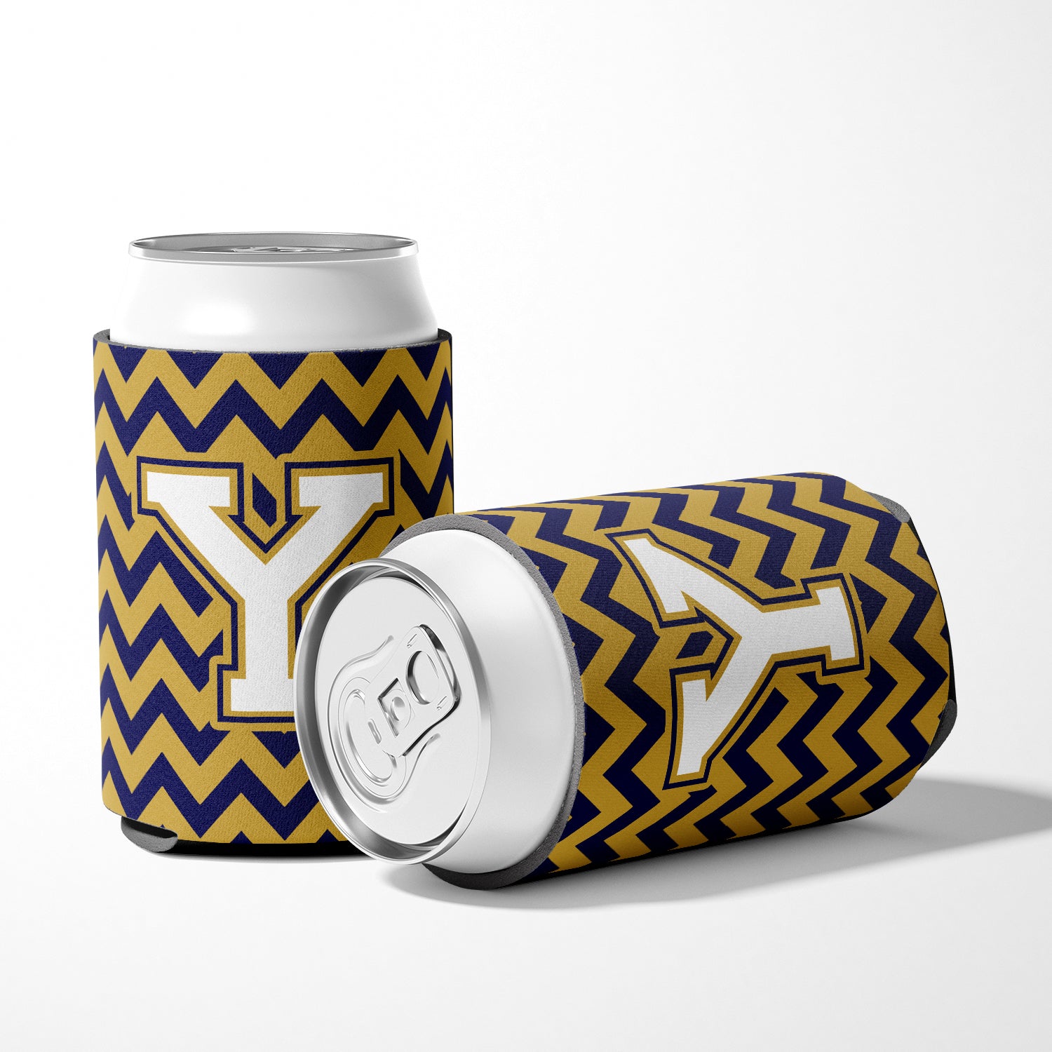 Letter Y Chevron Navy Blue and Gold Can or Bottle Hugger CJ1057-YCC.