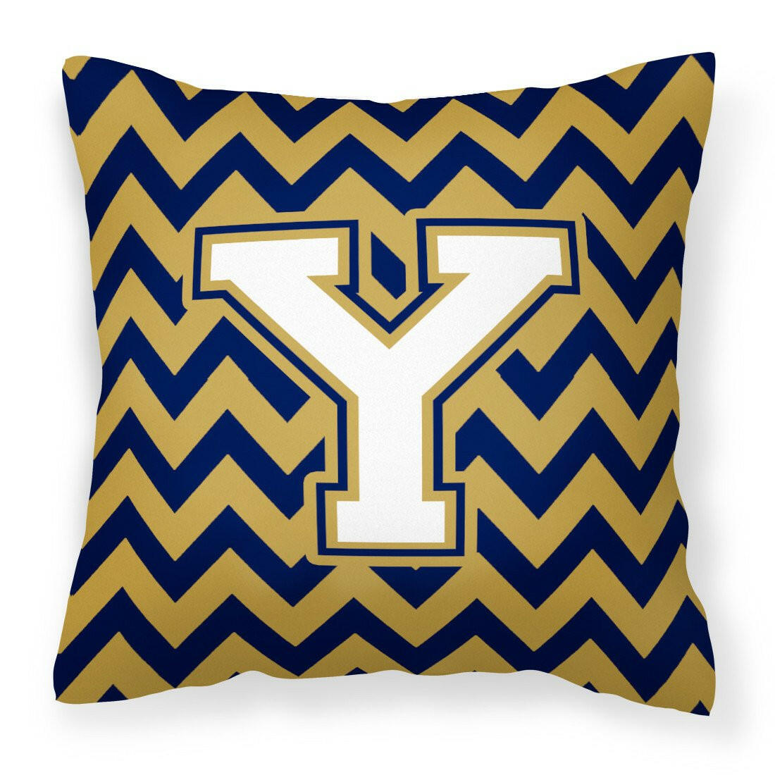 Letter Y Chevron Navy Blue and Gold Fabric Decorative Pillow CJ1057-YPW1414 by Caroline's Treasures