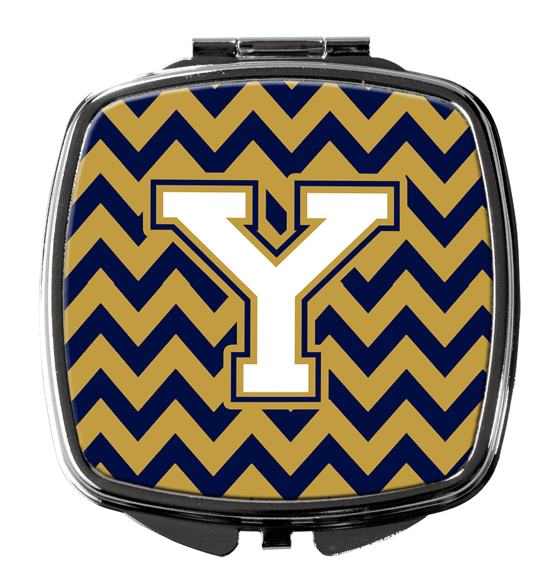 Letter Y Chevron Navy Blue and Gold Compact Mirror CJ1057-YSCM  the-store.com.