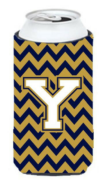 Letter Y Chevron Navy Blue and Gold Tall Boy Beverage Insulator Hugger CJ1057-YTBC by Caroline's Treasures