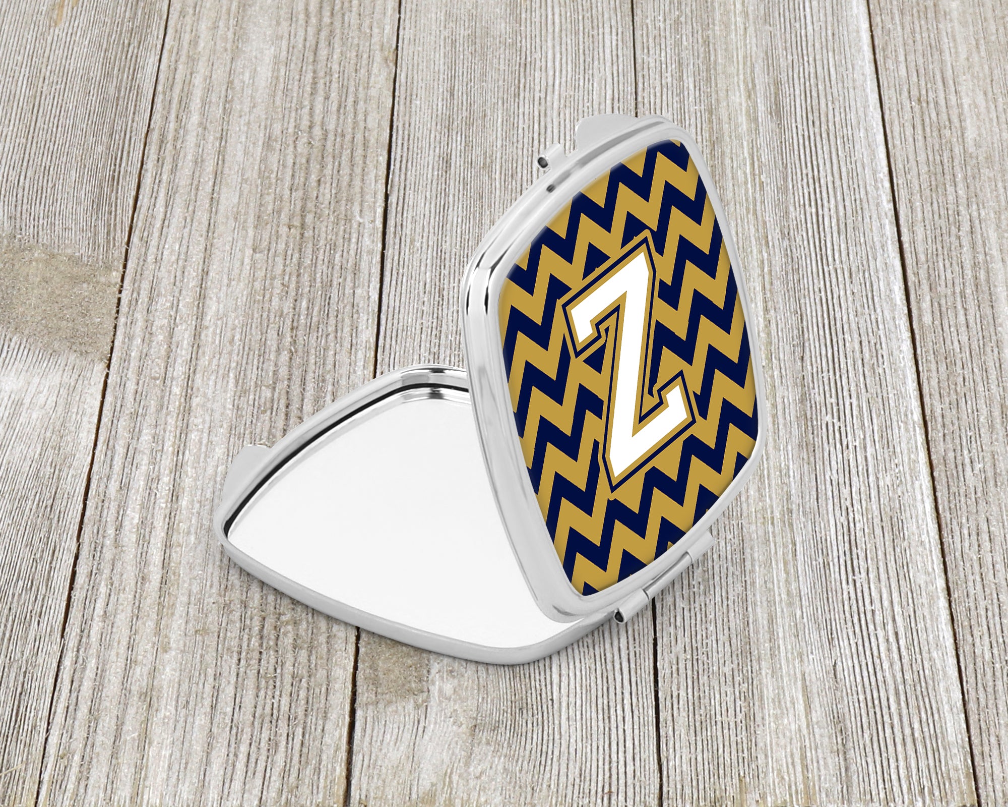 Letter Z Chevron Navy Blue and Gold Compact Mirror CJ1057-ZSCM  the-store.com.