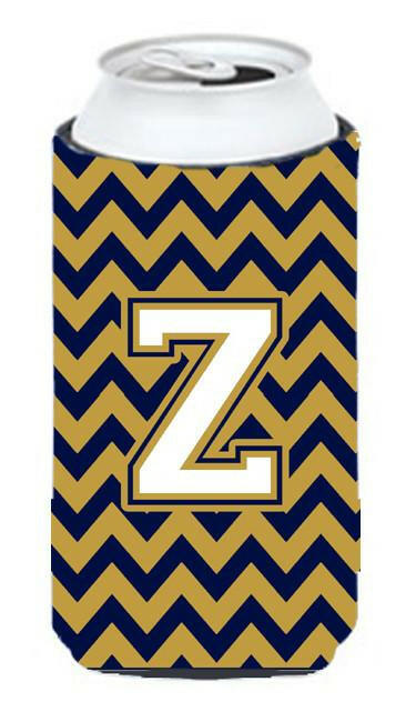 Letter Z Chevron Navy Blue and Gold Tall Boy Beverage Insulator Hugger CJ1057-ZTBC by Caroline&#39;s Treasures