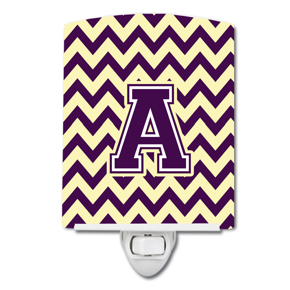 Letter A Chevron Purple and Gold Ceramic Night Light CJ1058-ACNL - the-store.com