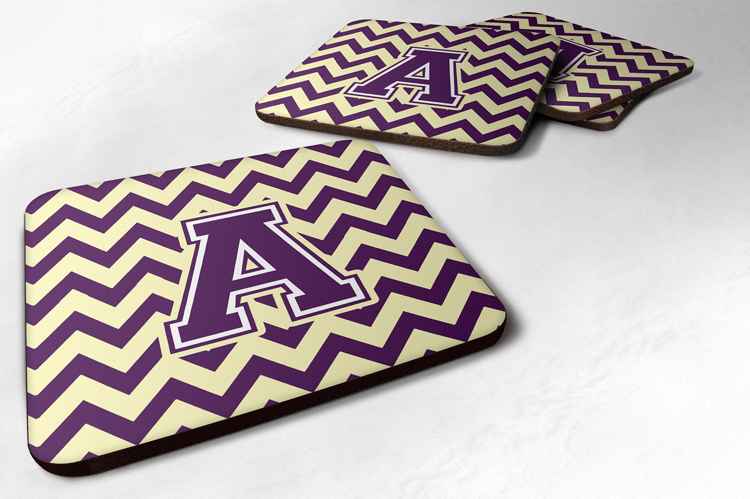 Letter A Chevron Purple and Gold Foam Coaster Set of 4 CJ1058-AFC - the-store.com