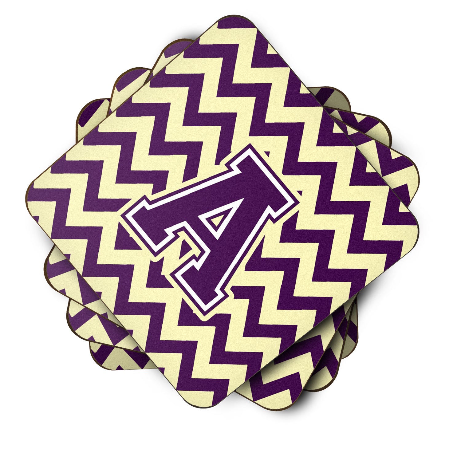 Letter A Chevron Purple and Gold Foam Coaster Set of 4 CJ1058-AFC - the-store.com