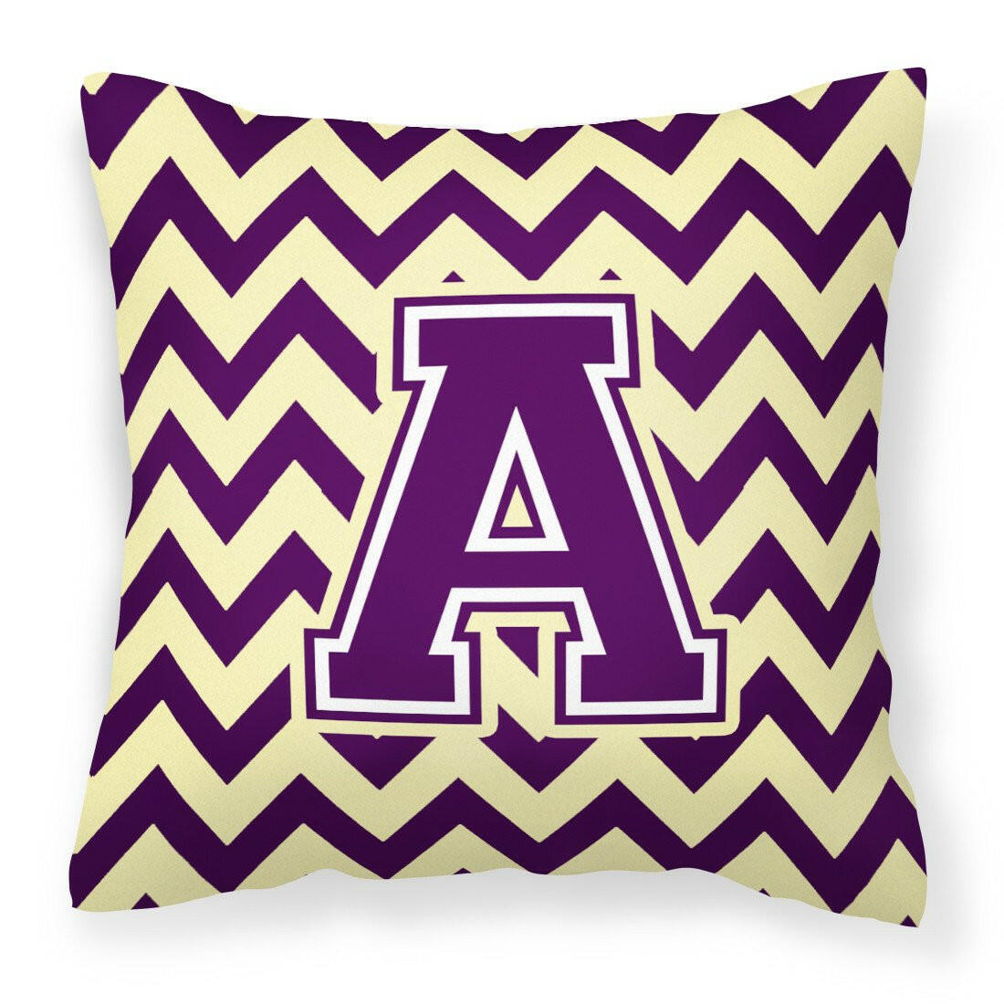 Letter A Chevron Purple and Gold Fabric Decorative Pillow CJ1058-APW1414 by Caroline's Treasures