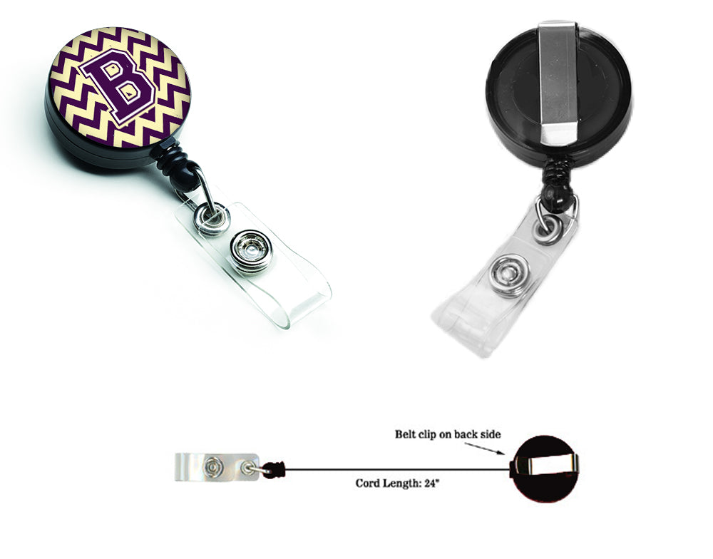 Letter B Chevron Purple and Gold Retractable Badge Reel CJ1058-BBR.