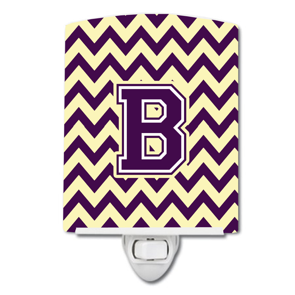 Letter B Chevron Purple and Gold Ceramic Night Light CJ1058-BCNL - the-store.com