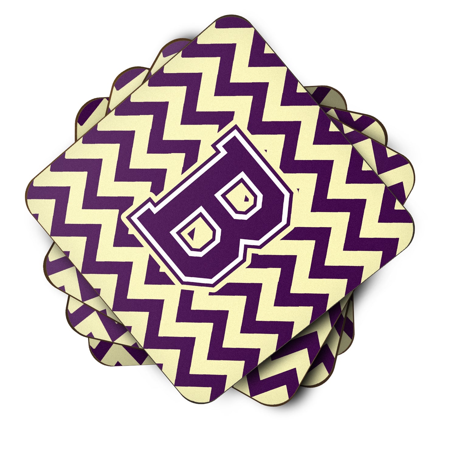 Letter B Chevron Purple and Gold Foam Coaster Set of 4 CJ1058-BFC - the-store.com