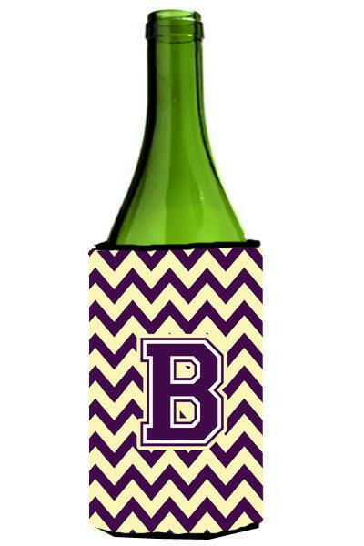 Letter B Chevron Purple and Gold Wine Bottle Beverage Insulator Hugger CJ1058-BLITERK by Caroline's Treasures