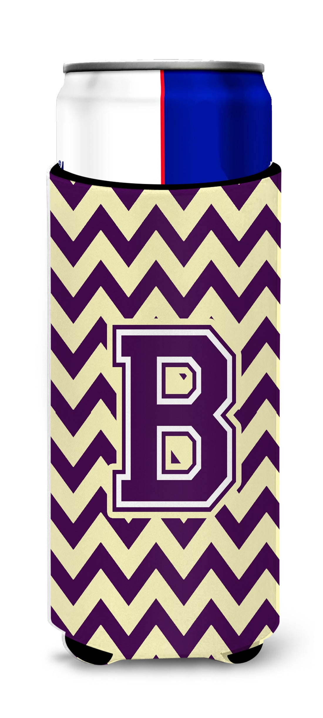 Letter B Chevron Purple and Gold Ultra Beverage Insulators for slim cans CJ1058-BMUK.