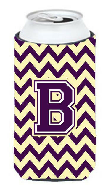 Letter B Chevron Purple and Gold Tall Boy Beverage Insulator Hugger CJ1058-BTBC by Caroline's Treasures