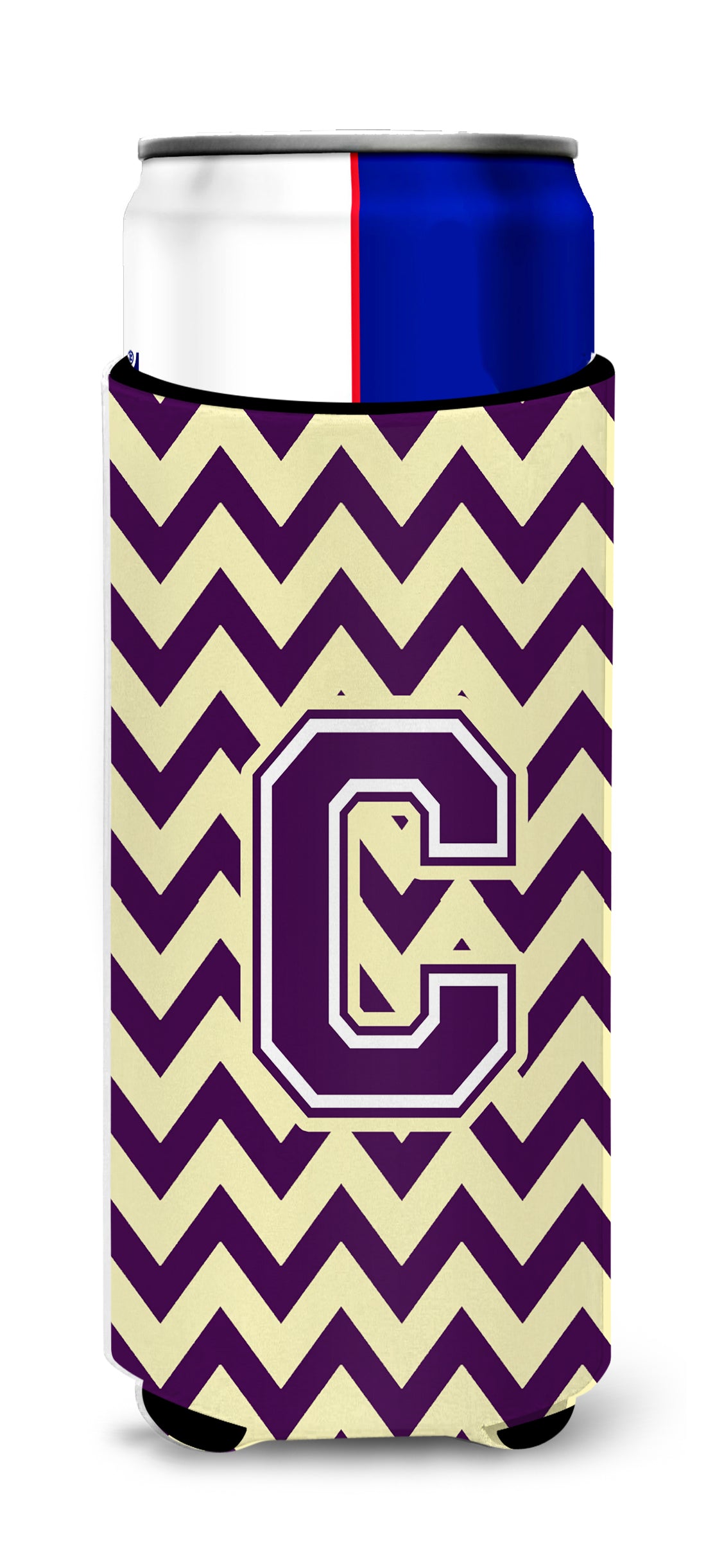 Letter C Chevron Purple and Gold Ultra Beverage Insulators for slim cans CJ1058-CMUK.