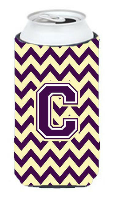 Letter C Chevron Purple and Gold Tall Boy Beverage Insulator Hugger CJ1058-CTBC by Caroline's Treasures