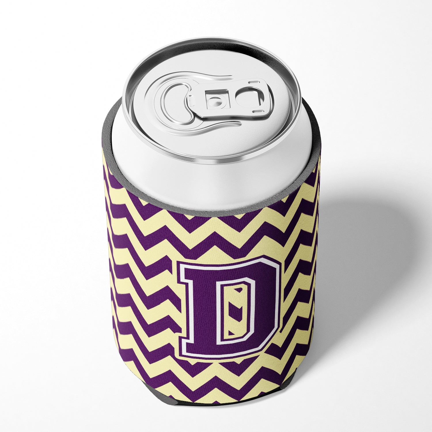 Letter D Chevron Purple and Gold Can or Bottle Hugger CJ1058-DCC.