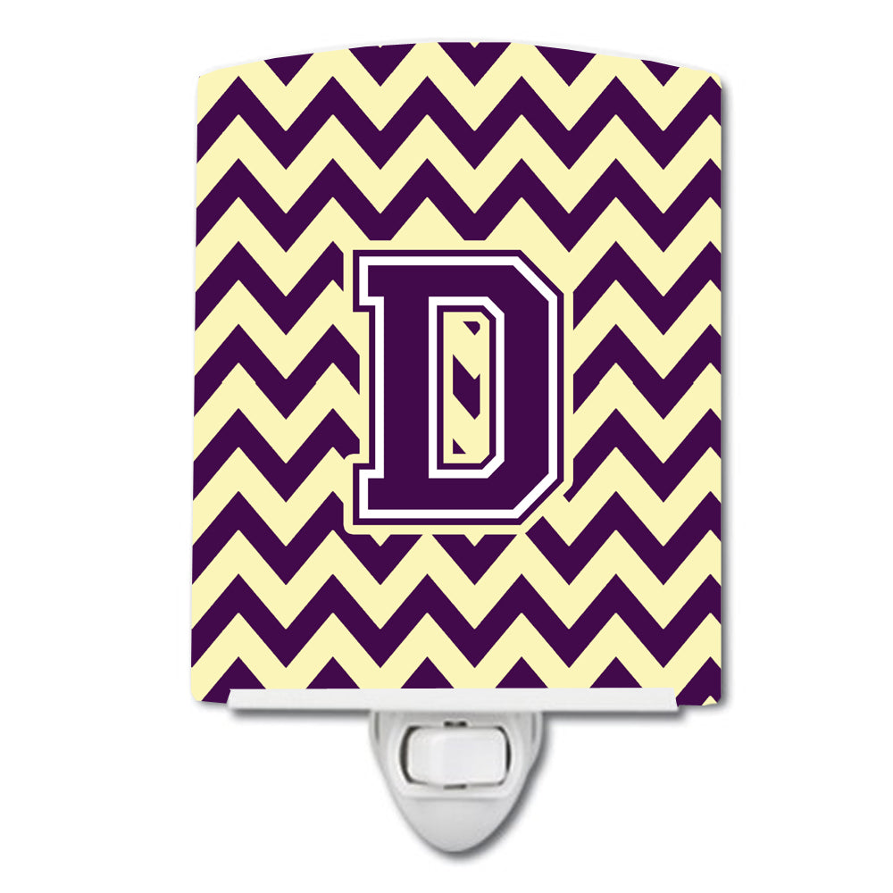 Letter D Chevron Purple and Gold Ceramic Night Light CJ1058-DCNL - the-store.com