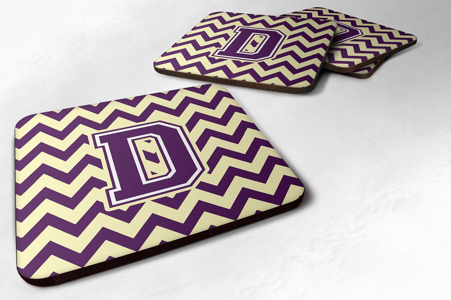 Letter D Chevron Purple and Gold Foam Coaster Set of 4 CJ1058-DFC - the-store.com