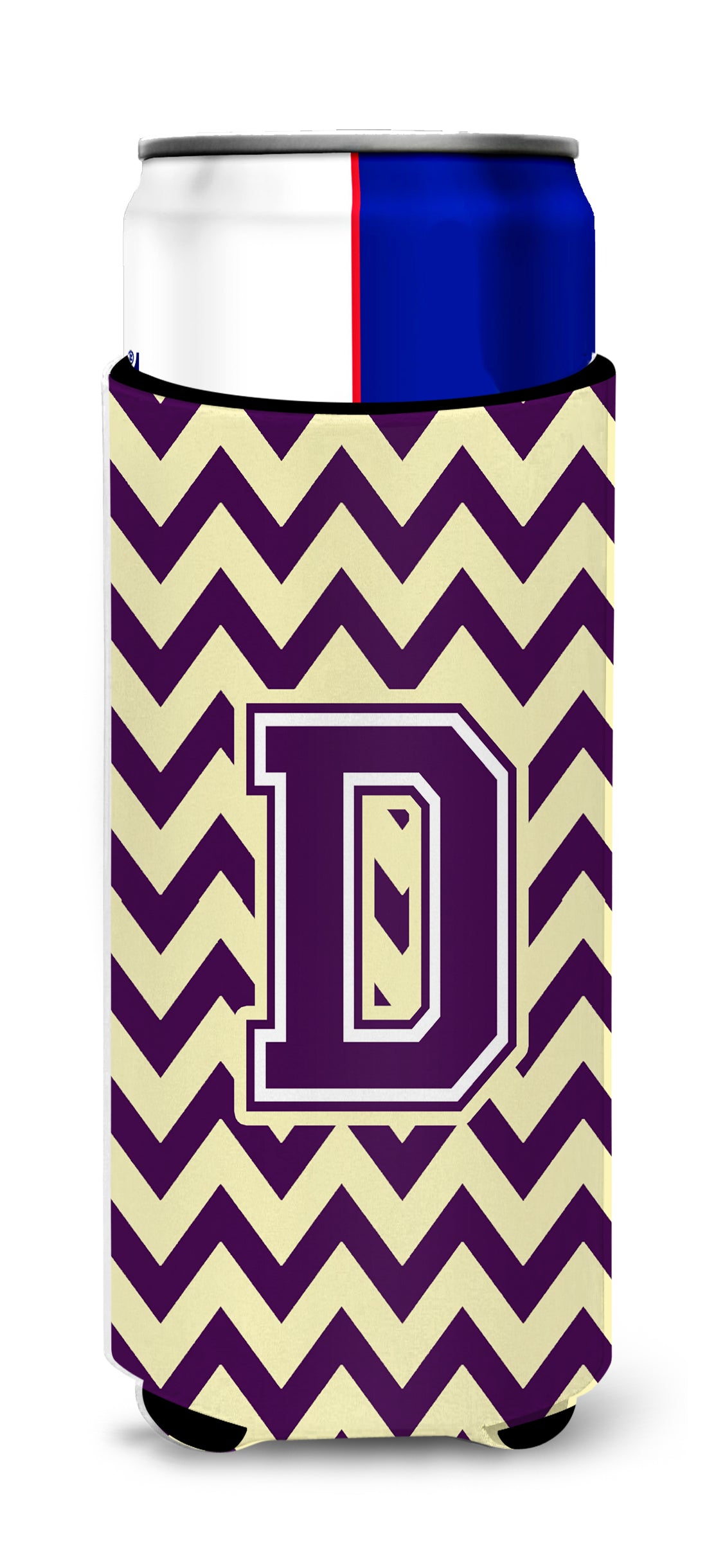 Letter D Chevron Purple and Gold Ultra Beverage Insulators for slim cans CJ1058-DMUK.