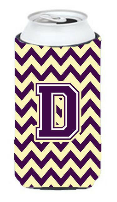 Letter D Chevron Purple and Gold Tall Boy Beverage Insulator Hugger CJ1058-DTBC by Caroline's Treasures