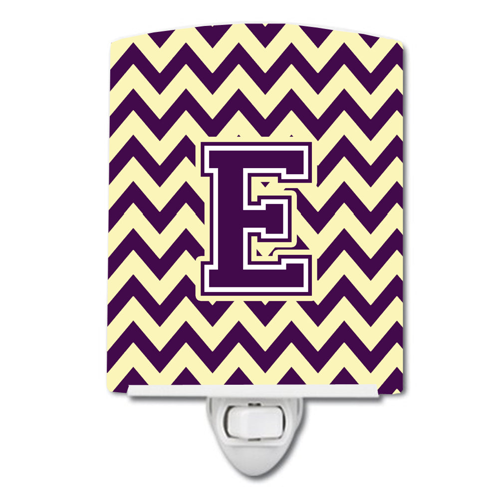 Letter E Chevron Purple and Gold Ceramic Night Light CJ1058-ECNL - the-store.com