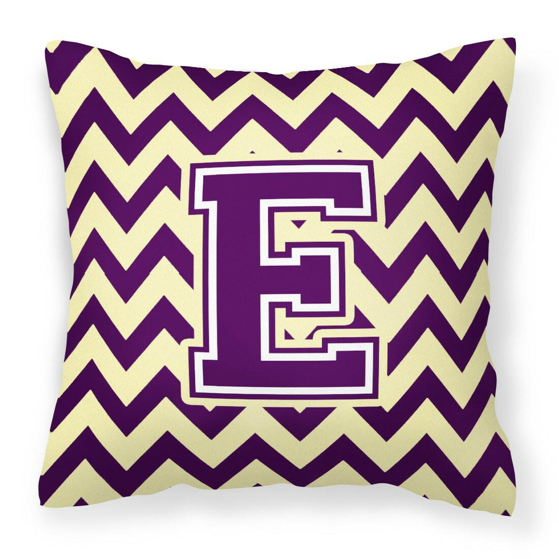 Letter E Chevron Purple and Gold Fabric Decorative Pillow CJ1058-EPW1414 by Caroline's Treasures