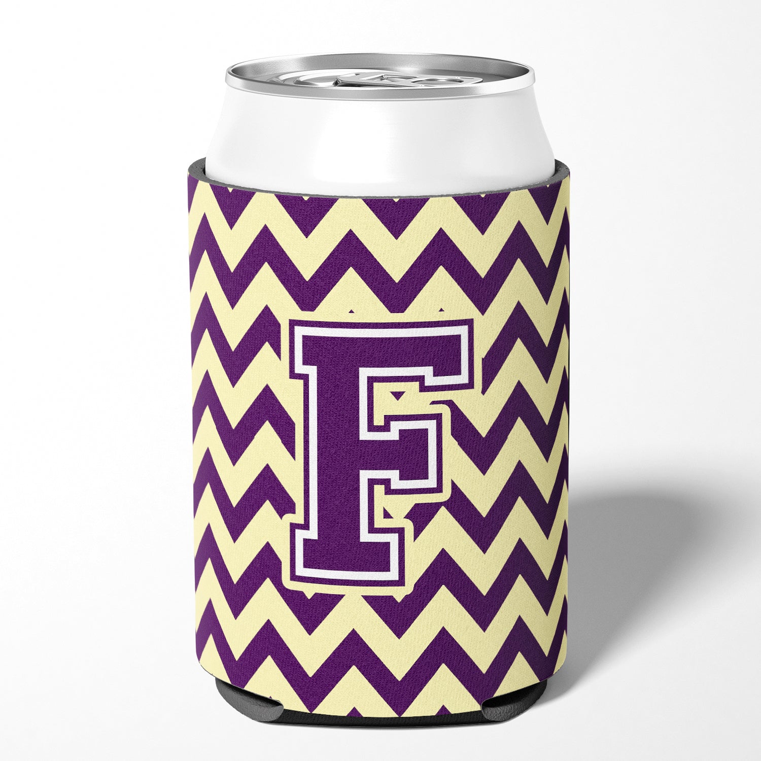 Letter F Chevron Purple and Gold Can or Bottle Hugger CJ1058-FCC.