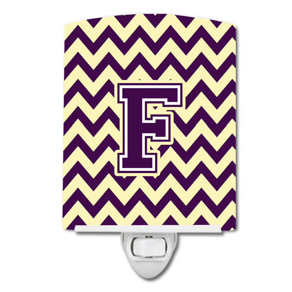 Letter F Chevron Purple and Gold Ceramic Night Light CJ1058-FCNL - the-store.com