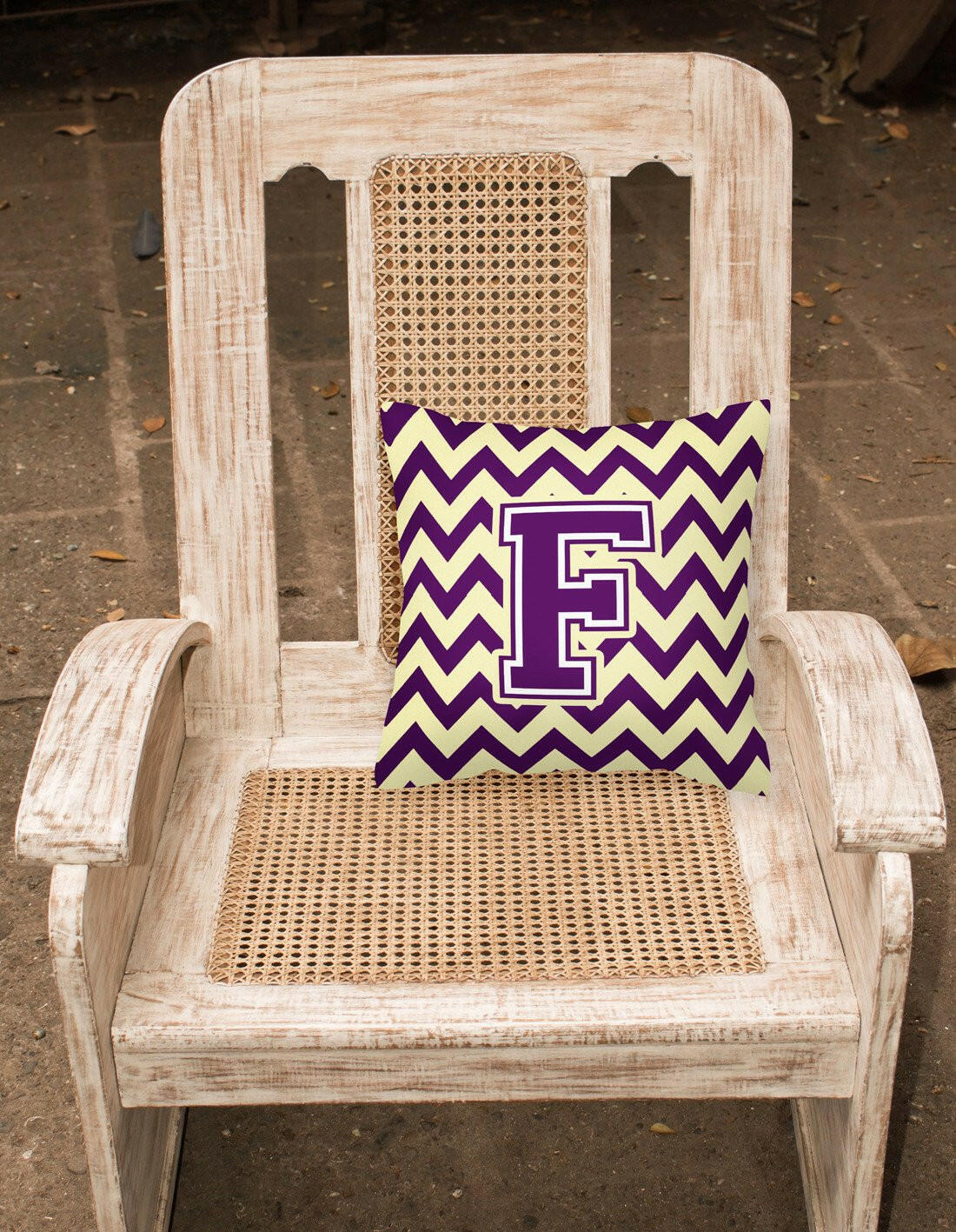 Letter F Chevron Purple and Gold Fabric Decorative Pillow CJ1058-FPW1414 by Caroline's Treasures